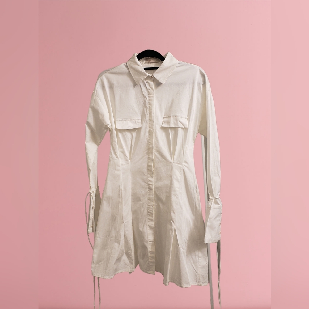 White Button-up Long-sleeve Shirt Dress